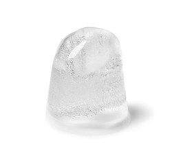 Melting ice cube on white background. Frozen liquid