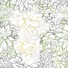 Foto op Plexiglas Seamless sucullent pattern. Color line art beautiful background © WI-tuss