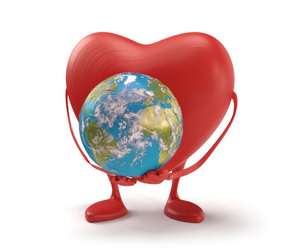 red heart holding mobile phone 3d-illustration