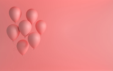 Illustration of mat pink balloons on pink background. Empty space for birthday, party, promotion social media banners, posters. 3d render realistic balloons