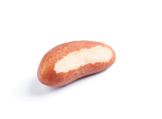 Delicious Brazil nut on white background. Healthy snack