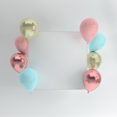 glossy rose gold, pink, blue, golden balloons