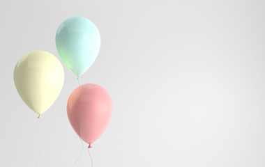 Illustration of glossy pastel pink, yellow and green balloons
