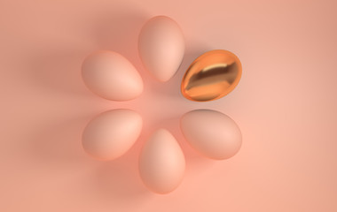 golden easter eggs on pink background