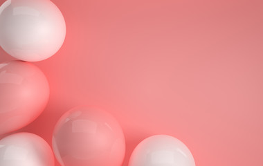 3d render illustration of realistic glossy pink and white balloons on pastel pink background. Empty space for birthday, party, promotion social media banners, posters.