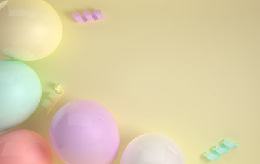 illustration of realistic glossy pink, yellow, white balloons, 