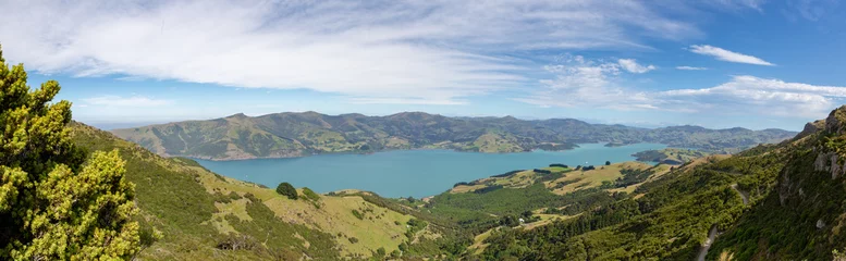 Foto op Canvas The view over the bays around Akaroa from the Misty Peaks Scenic Reserve, Banks Peninsula, New Zealand © Sheryl