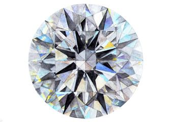 Diamond. Brilliant. Watercolor illustration. A jewel, a diamond drawn by hands. Illustration for design, decor.