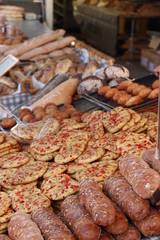 Luxurious sorts of bread at a market