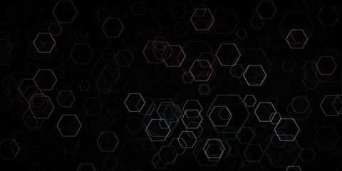Abstract colorful hexagonal shapes on black background