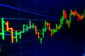 Stock exchange market graph on LED screen for business concept.