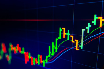 Stock exchange market graph on LED screen for business concept.