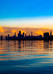 Chicago skyline at sunset on the lake