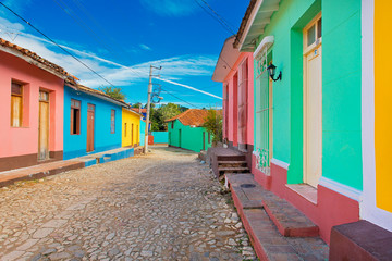 Colonial town in Cuba with colorful houses 