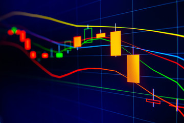 Stock exchange market graph on LED screen for business concept.