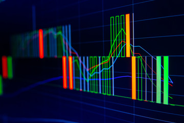 Stock exchange market graph on LED screen for business concept.