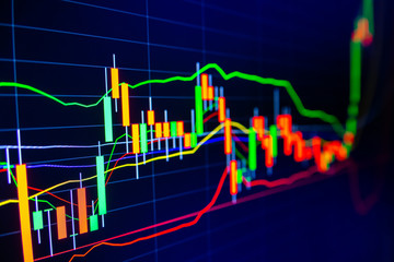 Stock exchange market graph on LED screen for business concept.