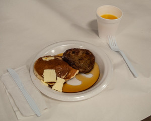 Pancakes and sausage at Maple Weekend Breakfast