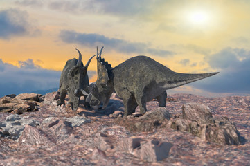 battle of dinosaurs render 3d