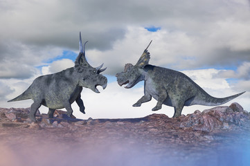 Obraz na płótnie Canvas battle of dinosaurs render 3d