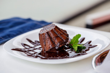 Chocolate fondant on plate