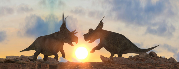 Naklejka premium bitwa dinozaurów render 3d
