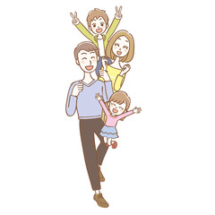 4人家族　喜ぶ　縦並び