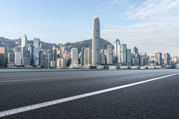 Air highway asphalt road and office building of commercial building in modern city