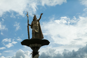 Cusco main square Inka statue