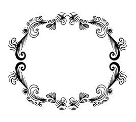 Decorative frame composition with, flowers, ornate elements in doodle style. Floral, ornate, decorative design elements