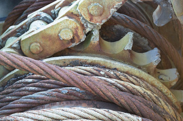 Old Wire rope sling of crane the lifting machine in heavy industrial