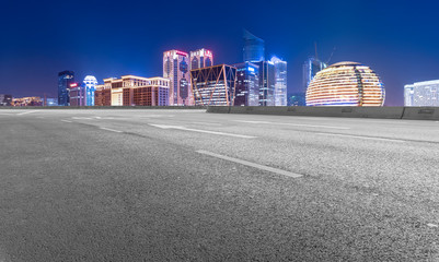 Urban skyscrapers with empty square floor tiles