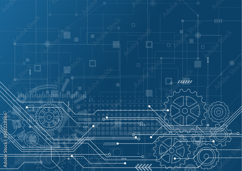 Fototapete Abstract Technology Background. Blue glowing connections in space with particles, big data, computer generated abstract background. Vector Illustration
