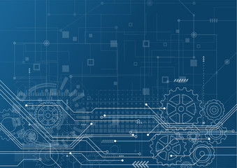 Abstract Technology Background. Blue glowing connections in space with particles, big data, computer generated abstract background. Vector Illustration