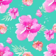 Fototapeta na wymiar Tropical Hawaiian Hibiscus Floral Pattern Background. Floral Hawaiian Background