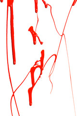 Thick red paint isolated on a white background. Paint flows