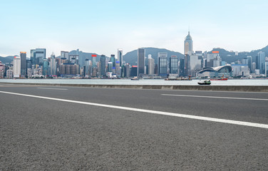 Air highway asphalt road and office building of commercial building in modern city