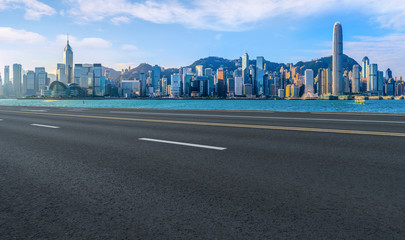 Air highway asphalt road and office building of commercial building in modern city