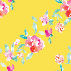 Cute, Bright, Colorful Watercolor Flower Background Pattern. Girly Spring Floral Wallpaper Patterns