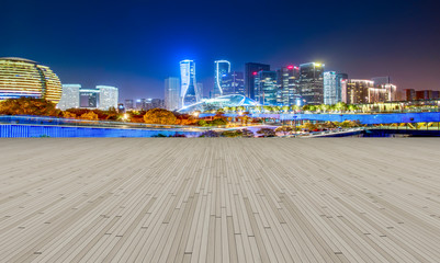 Urban skyscrapers with empty square floor tiles