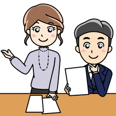  男性女性会社員OL-笑顔で会話、相談、会議