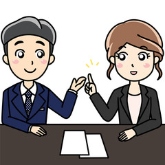 男性女性会社員OL-笑顔で会話、相談、会議