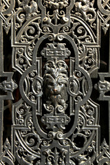 Decorative window metal door with a lion face