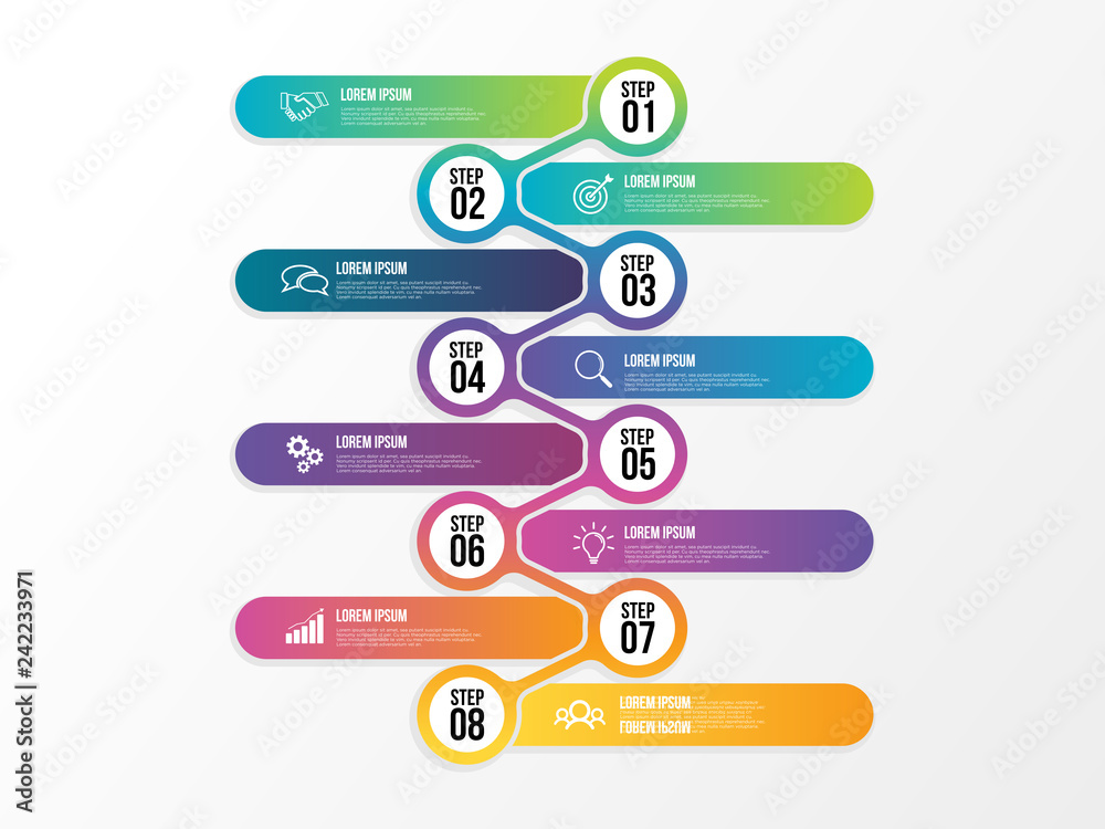 Wall mural business infographics vector design template. data visualization timeline with circles, steps, numbe