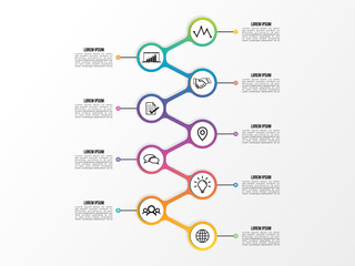 Business Infographics Vector Design template. Data Visualization Timeline with circles, steps, number options most useful can be used for workflow layout, presentation, diagram, annual reports