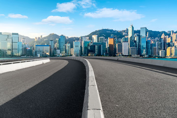 Air highway asphalt road and office building of commercial building in modern city