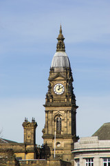Fototapeta na wymiar Bolton Town Hall clock tower in the afternoon light. Lancashire, England.