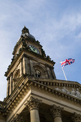 Bolton Town Hall clock tower in the afternoon light. Lancashire, England.