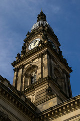 Fototapeta na wymiar Bolton Town Hall clock tower in the afternoon light. Lancashire, England.
