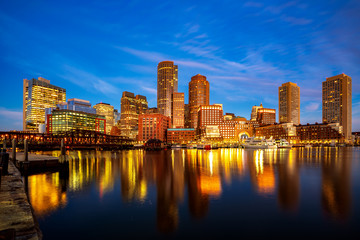 Boston harbor with cityscape and skyline